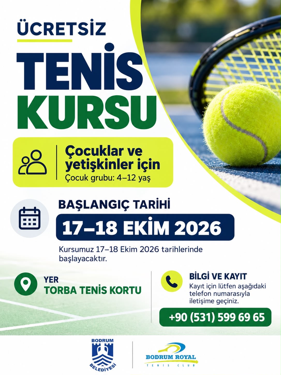 Bodrum’da Ücretsiz Tenis Kursu Başlıyor