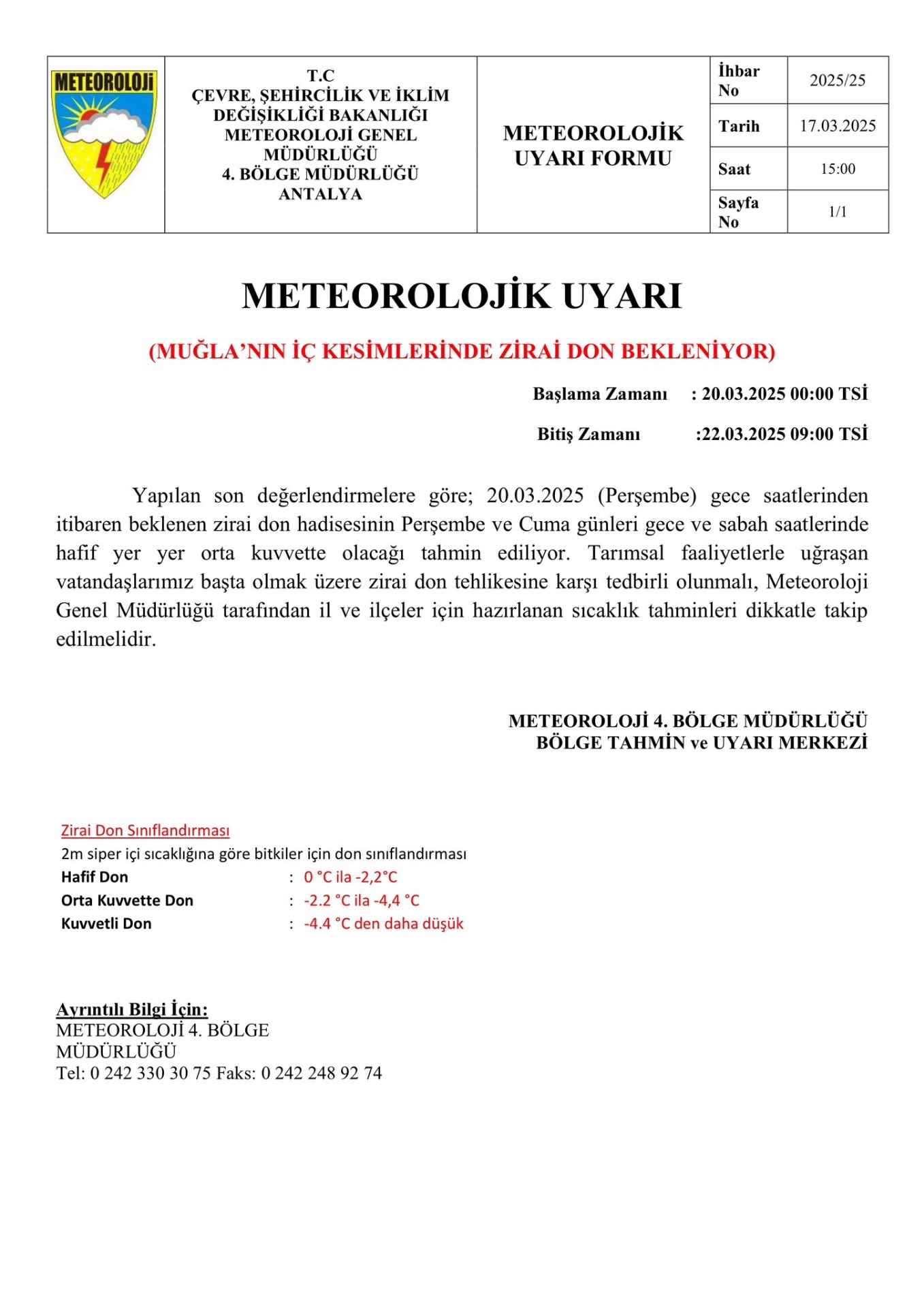 Meteoroloji’den ‘Zirai don’ uyarısı