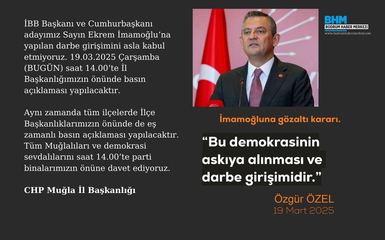 CHP Muğla İl Başkanlığından Açıklama