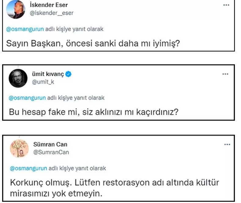 Osman Gürün'ün 'restorasyon' paylaşımına büyük tepki: ‘Restore etmemişsiniz. Açıkça katletmişsiniz’