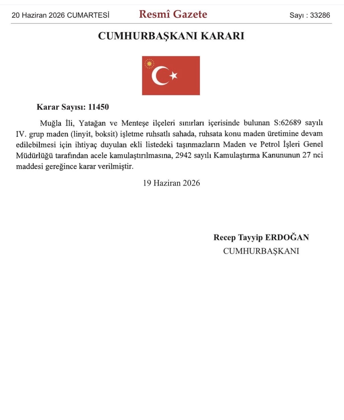 Menteşe ve Yatağan’da maden sahası için 43 taşınmaz acele kamulaştırıldı