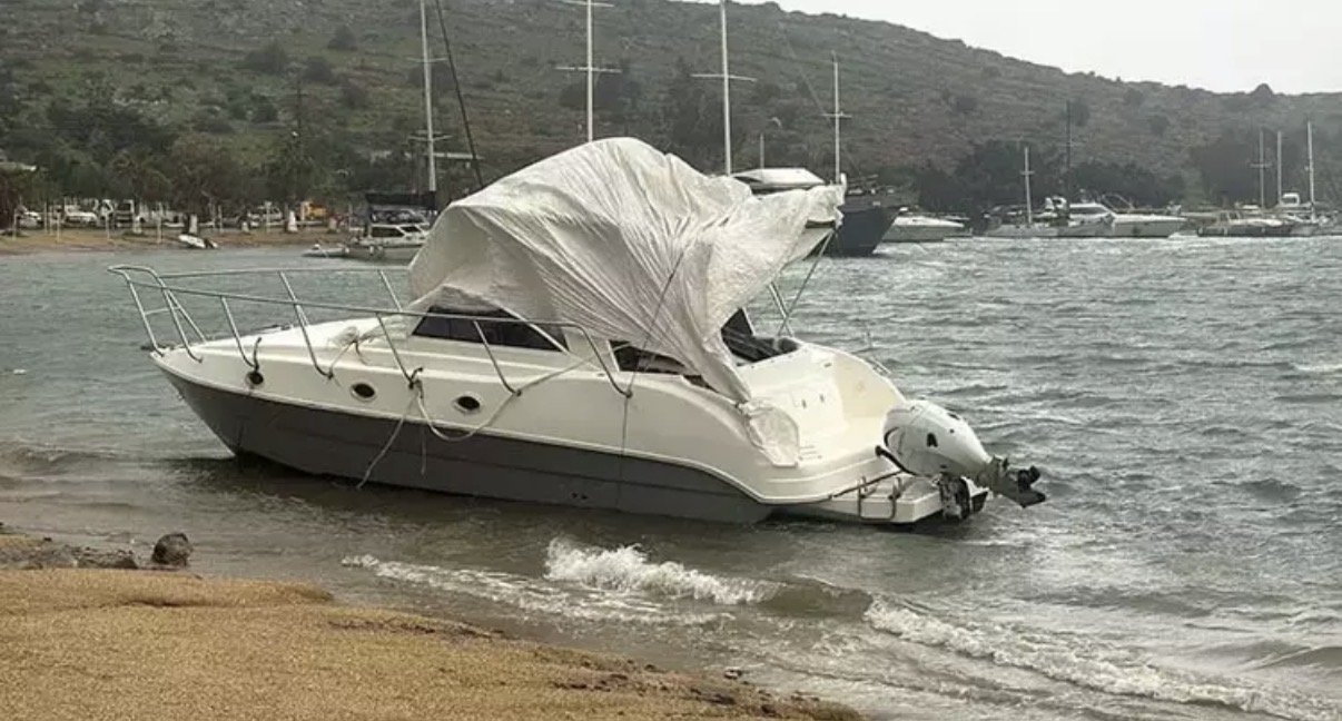 Bodrum’da fırtına; ağaçlar devrildi, motoryat karaya oturdu, feribot seferleri iptal edildi