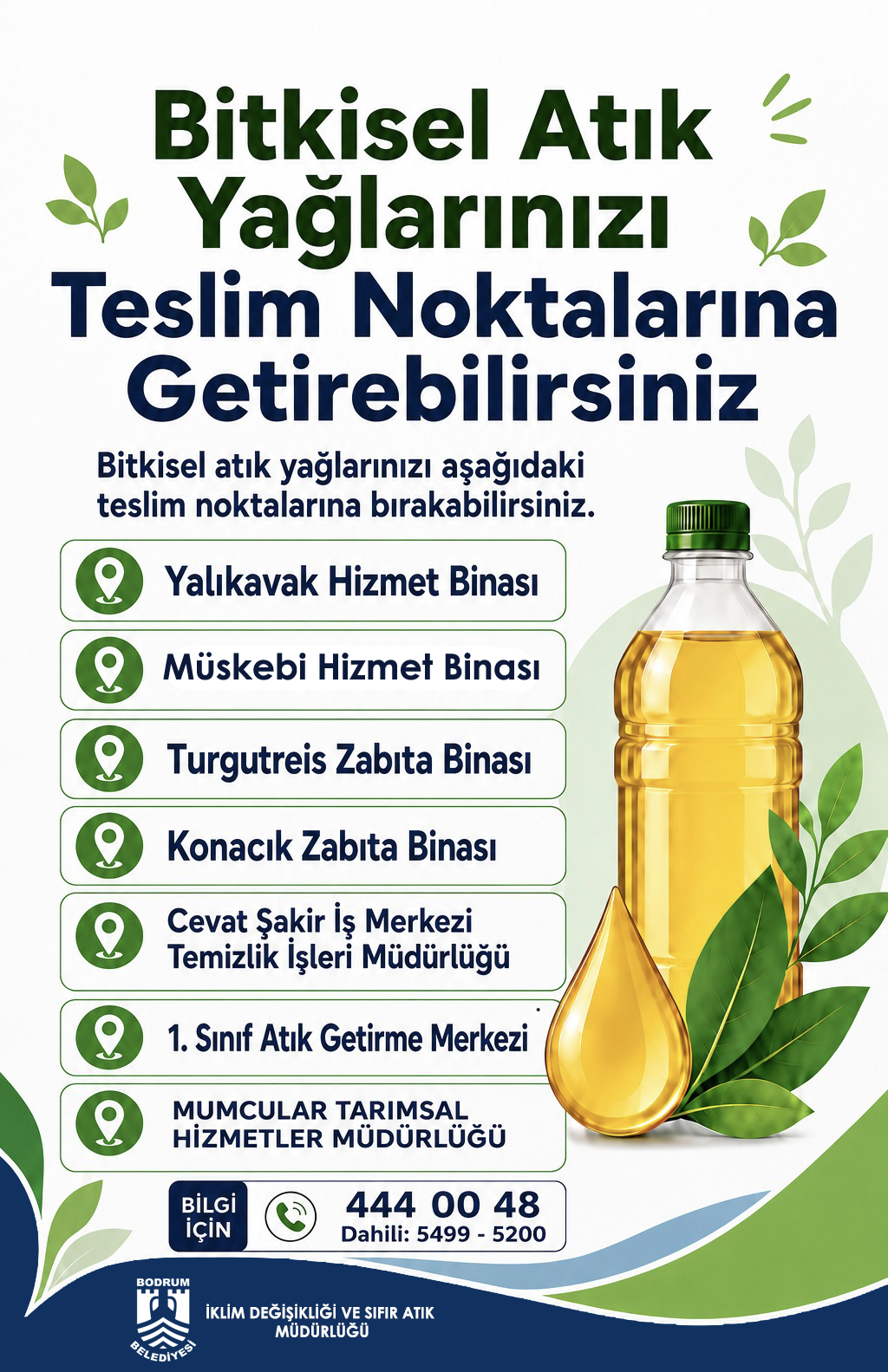 Bodrum Belediyesi, Bitkisel Atık Yağ Toplama Bidonlarını Hizmet Noktalarına Yerleştirdi